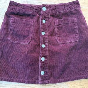Dickies Corduroy Mini Skirt Burgundy Button Front Size 3